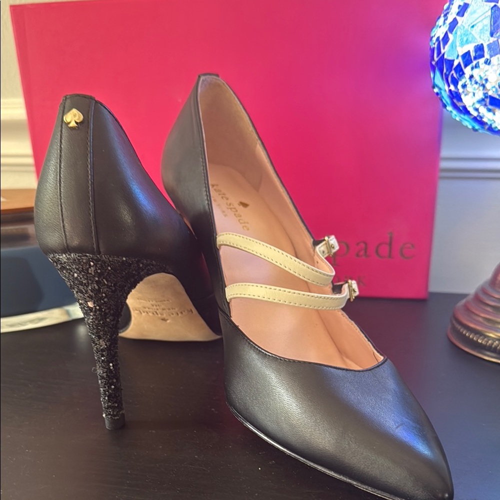 Kate Spade Black and Cream Heels with Embellished Details